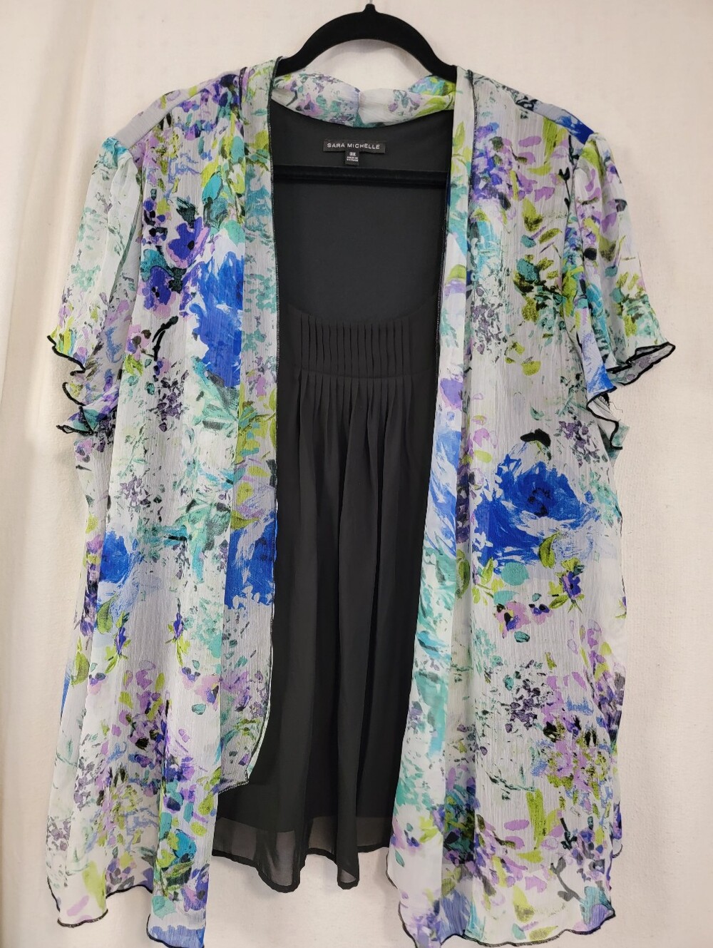 Sara Michelle Floral Sheer Kimono - Blue & Lavender